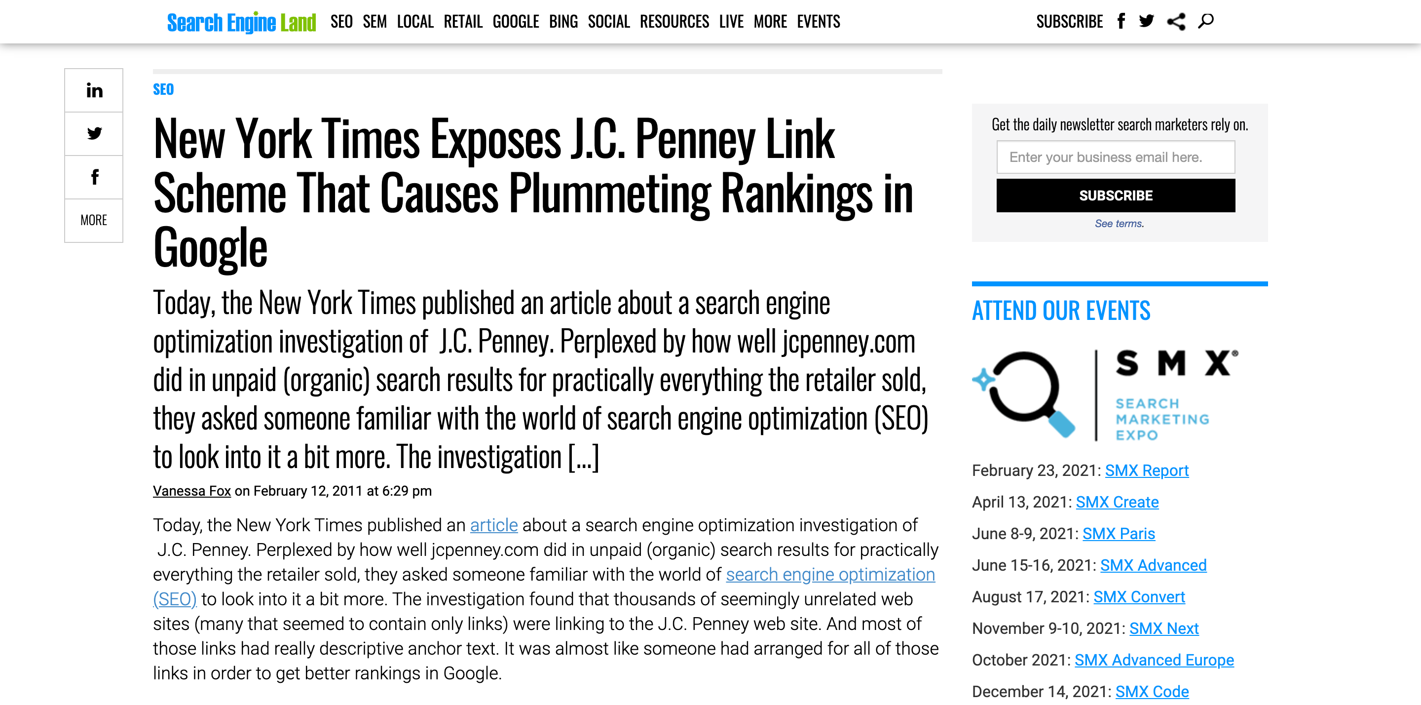 New York Times Exposes J.C. Penney Link Scheme That Causes Plummeting  Rankings in Google